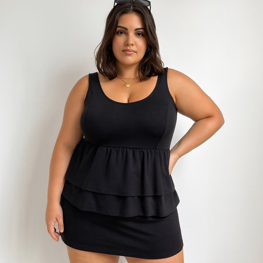Peplum Mini Dress Plus Size LBD Black 1x